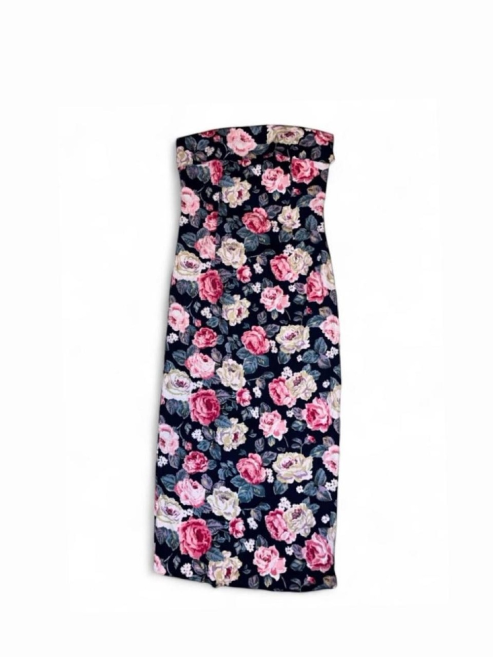 MABLR Floral Maxi Dress - Navy with Pink Roses
